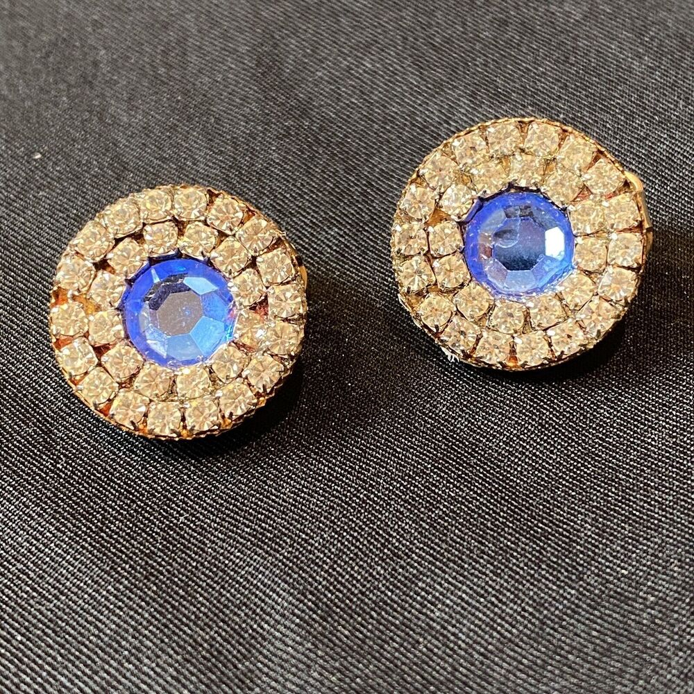 Vintage Rhinestone Earrings Baby Blue Rhinestone Clip On Statement